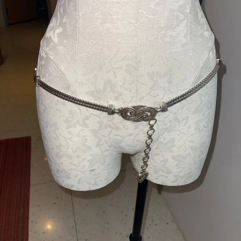 Brighton Vintage Womens Chain Belt Size M Silver Tone Heart Snake Adjustable